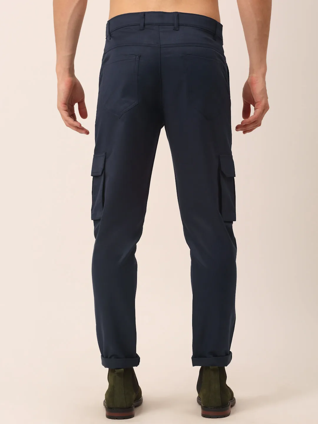 Men's Casual Cotton Solid Cargo Pants ( KGP 154 Navy-Blue ) - Jainish