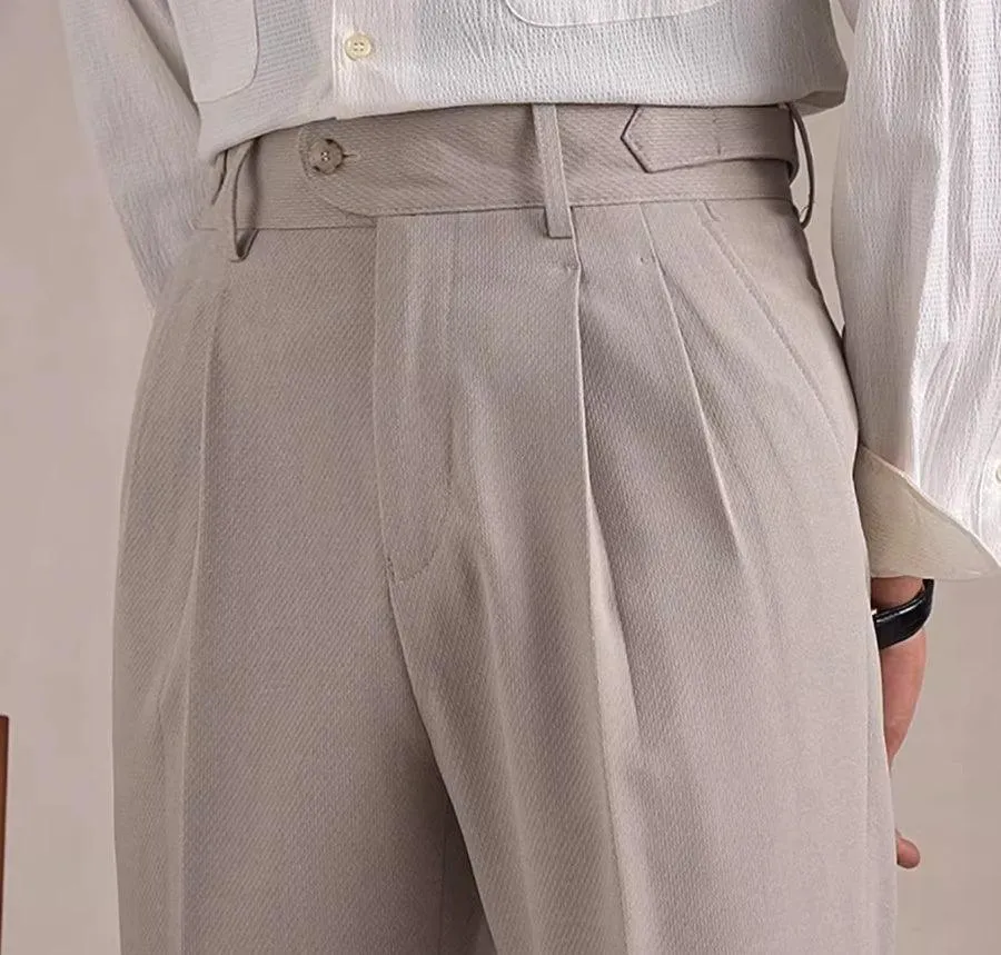 Neapolitan Mesh Wool Breathable Straight Loose Suit Pants