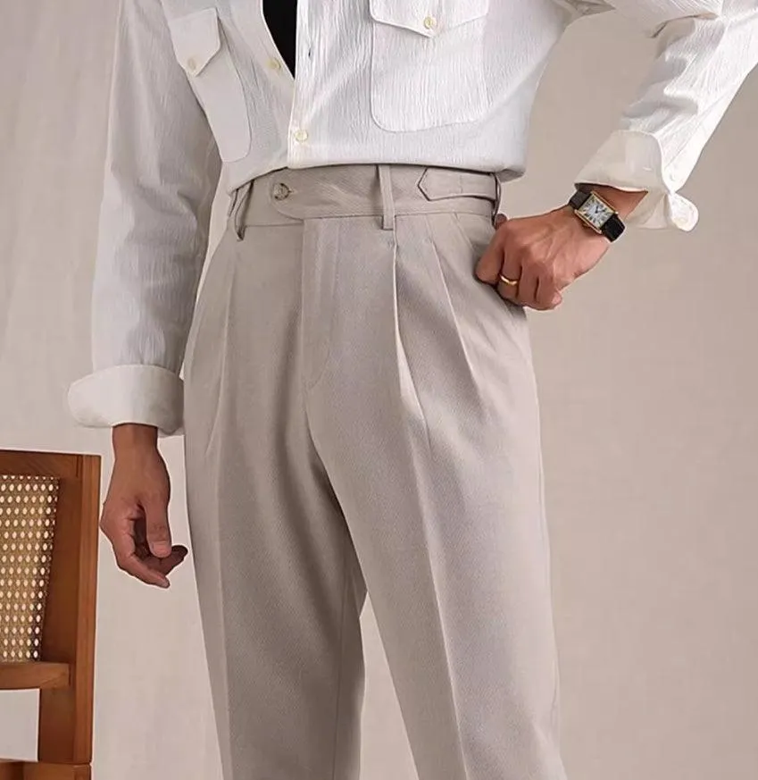 Neapolitan Mesh Wool Breathable Straight Loose Suit Pants