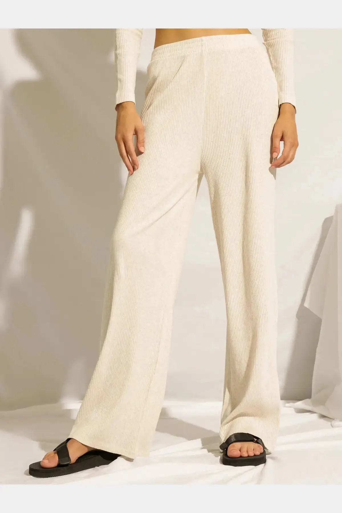 Nude lucy nude loung rib pants- cream marle