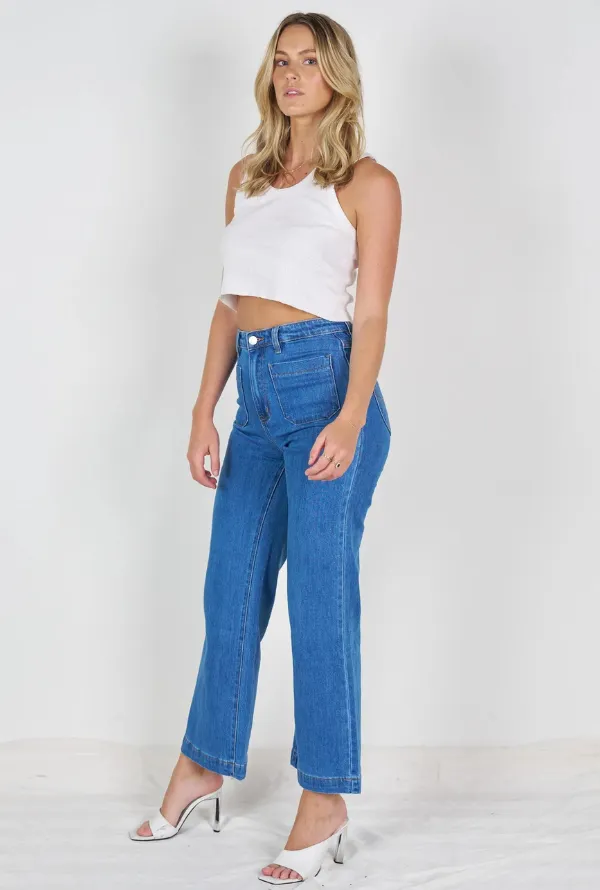 Ruby Wide Leg Jeans - Mid Denim