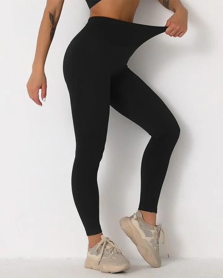 Solid High Elastic Breathable High Waist Active Pants