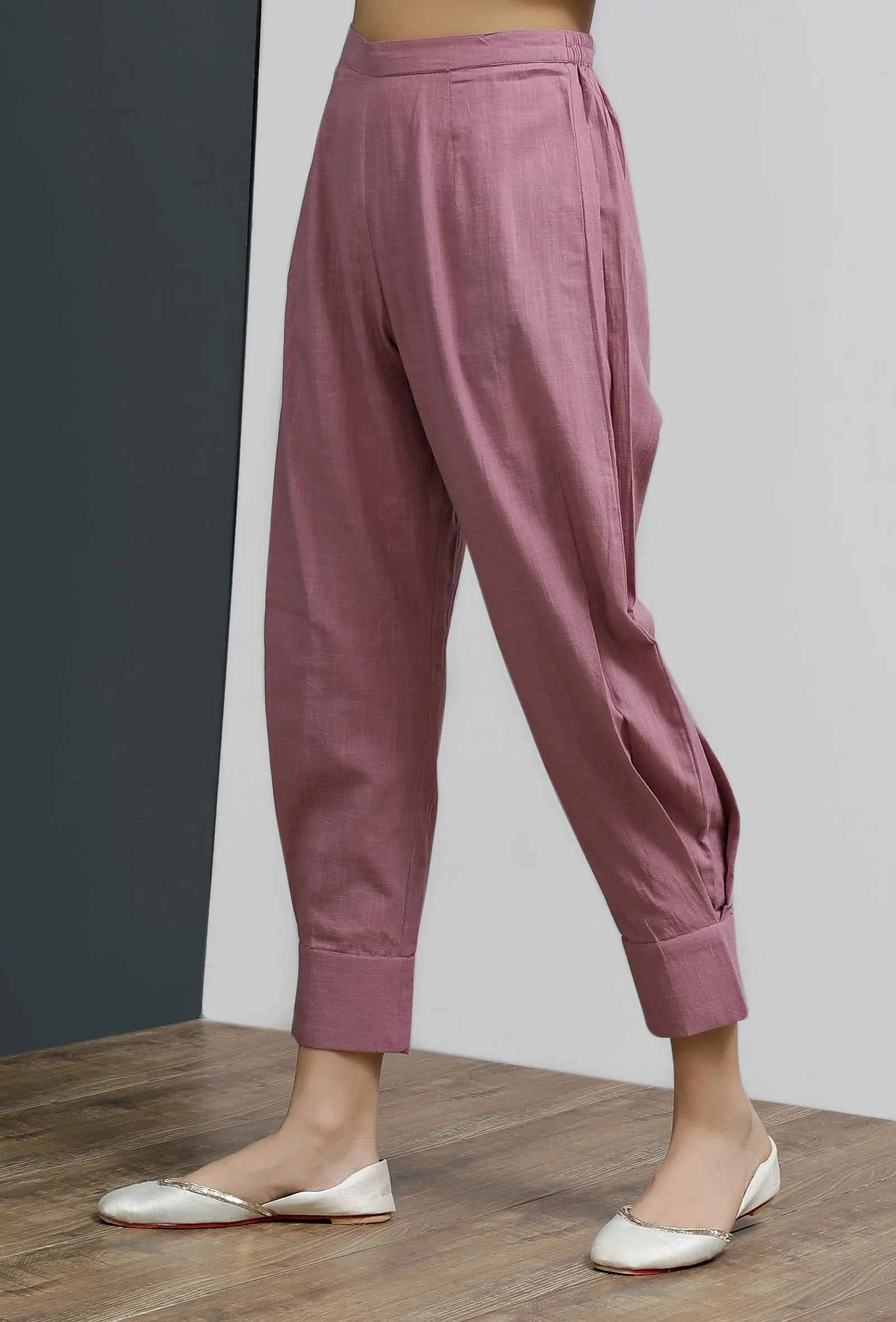 Solid Onion Pink Side Pleated Pants