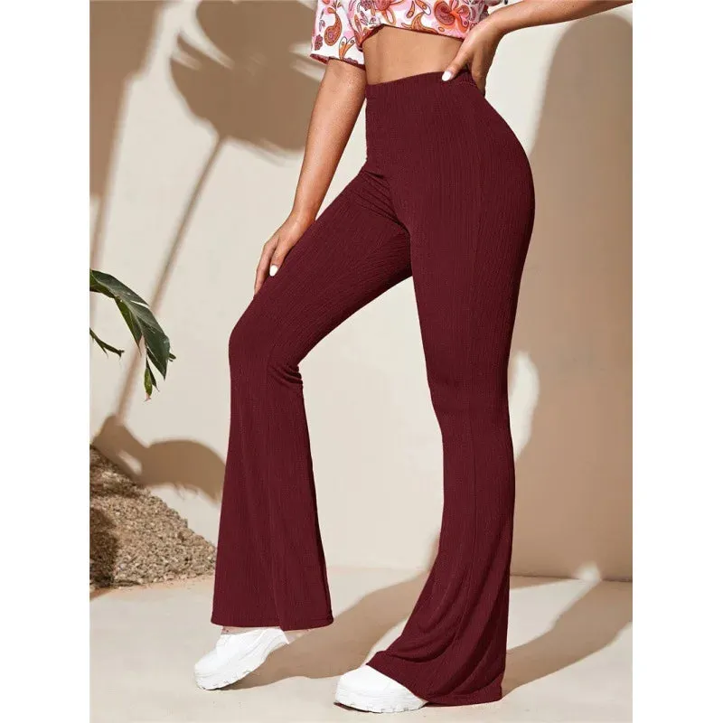 Split Knitted Wide Leg Loose Fitting High Waisted Draped Casual Pants