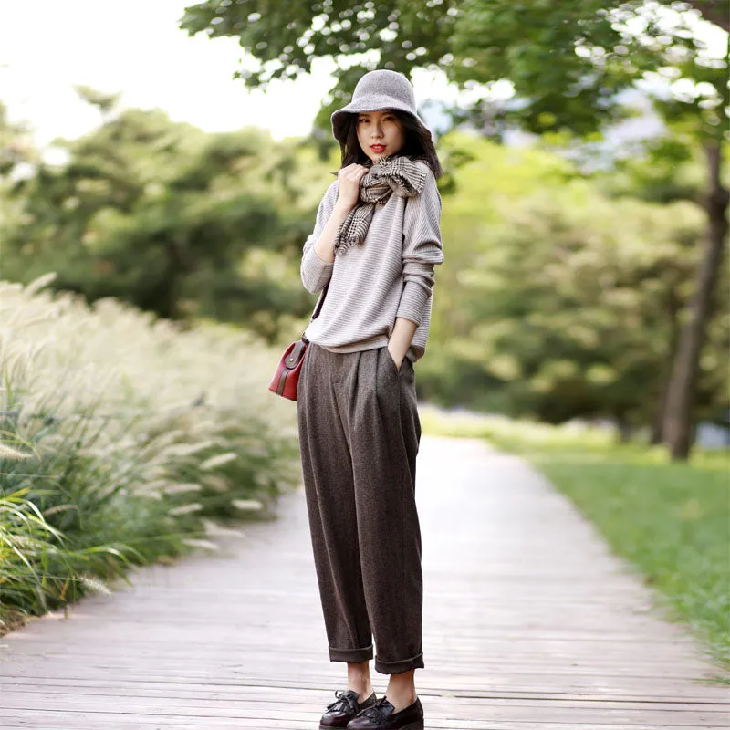 Spring Autumn Women Casual Cotton Pants with Pockets SXM97271