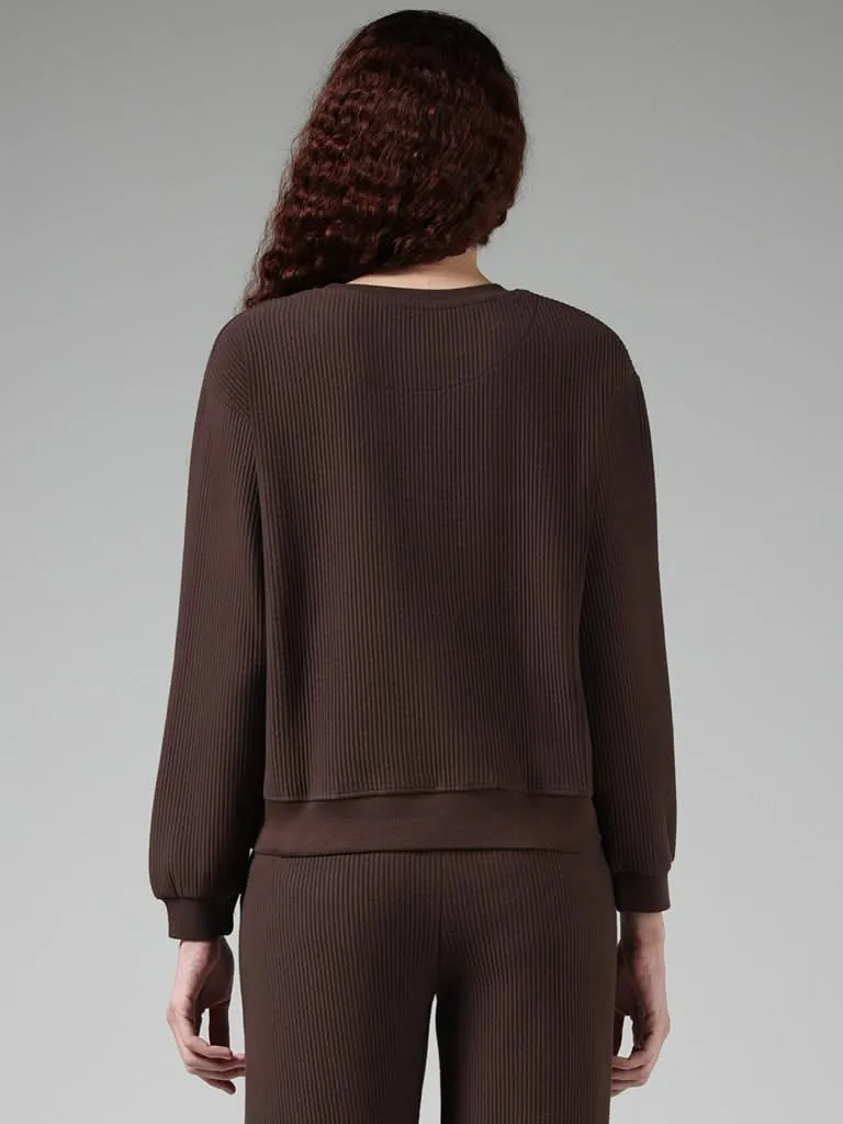 Studiofit Brown Ribbed Sweatshirt