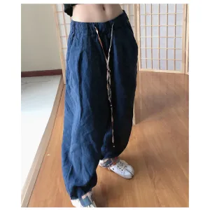 Summer Autumn Linen Wide Leg Pants Women Casual Pants with Pockets PZ97269