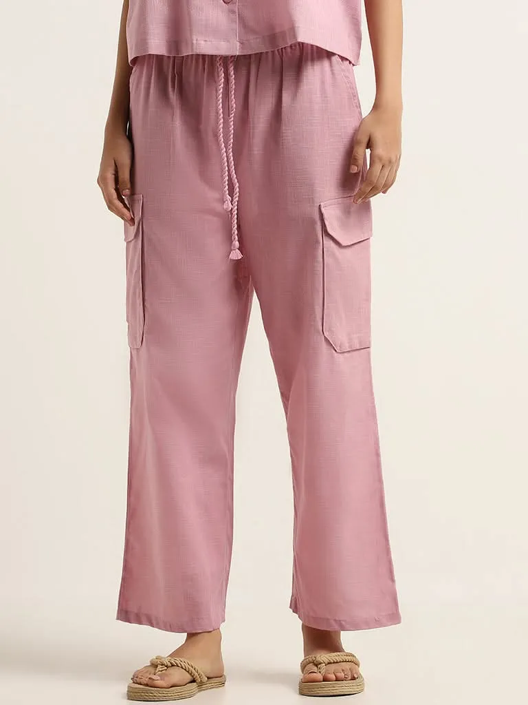 Superstar Light Pink Wide-Leg Cotton High-Rise Cargo Pants