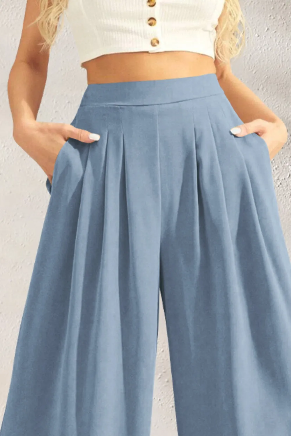 TEEK - High Waist Wide Leg Pleated Pants