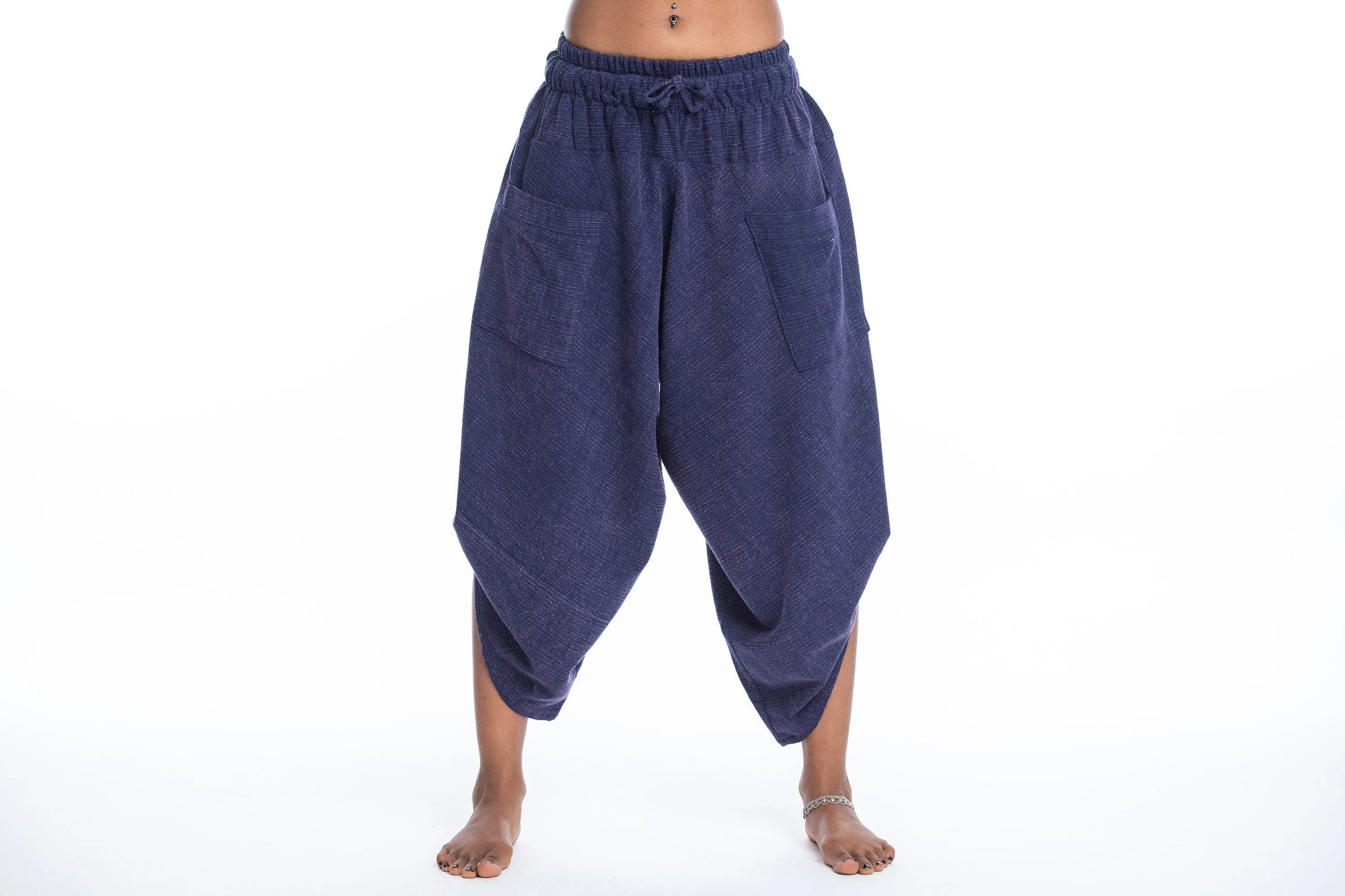 Unisex Stone Washed Large Pockets Harem Pants in Blue