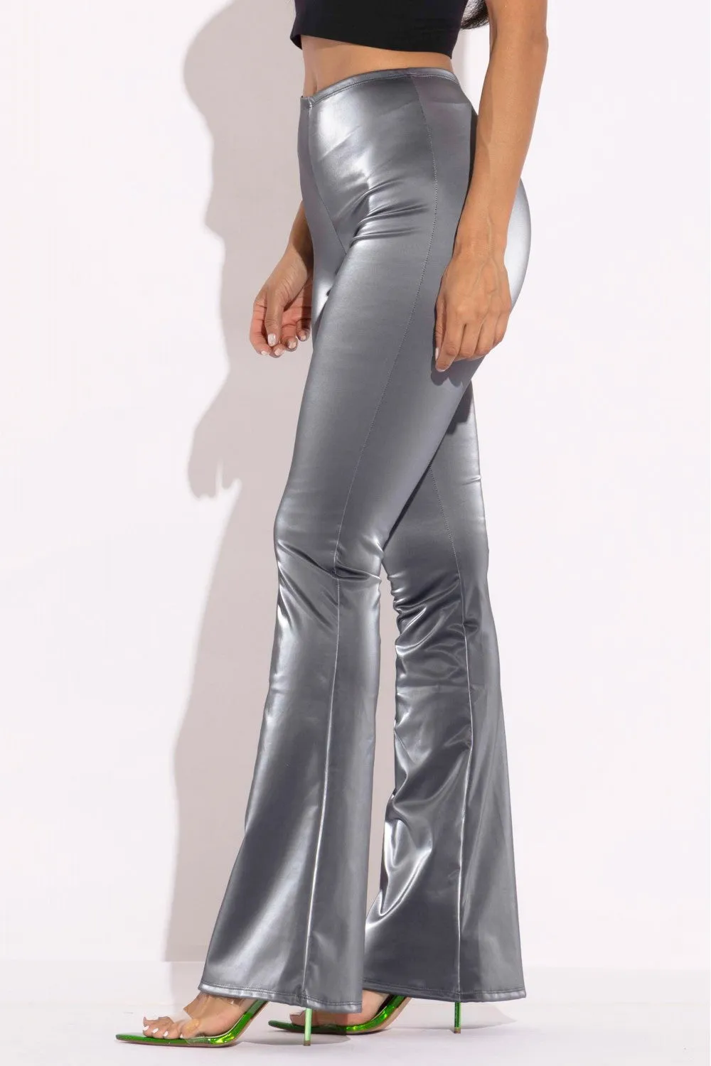 Velvet Pu Flared Pants