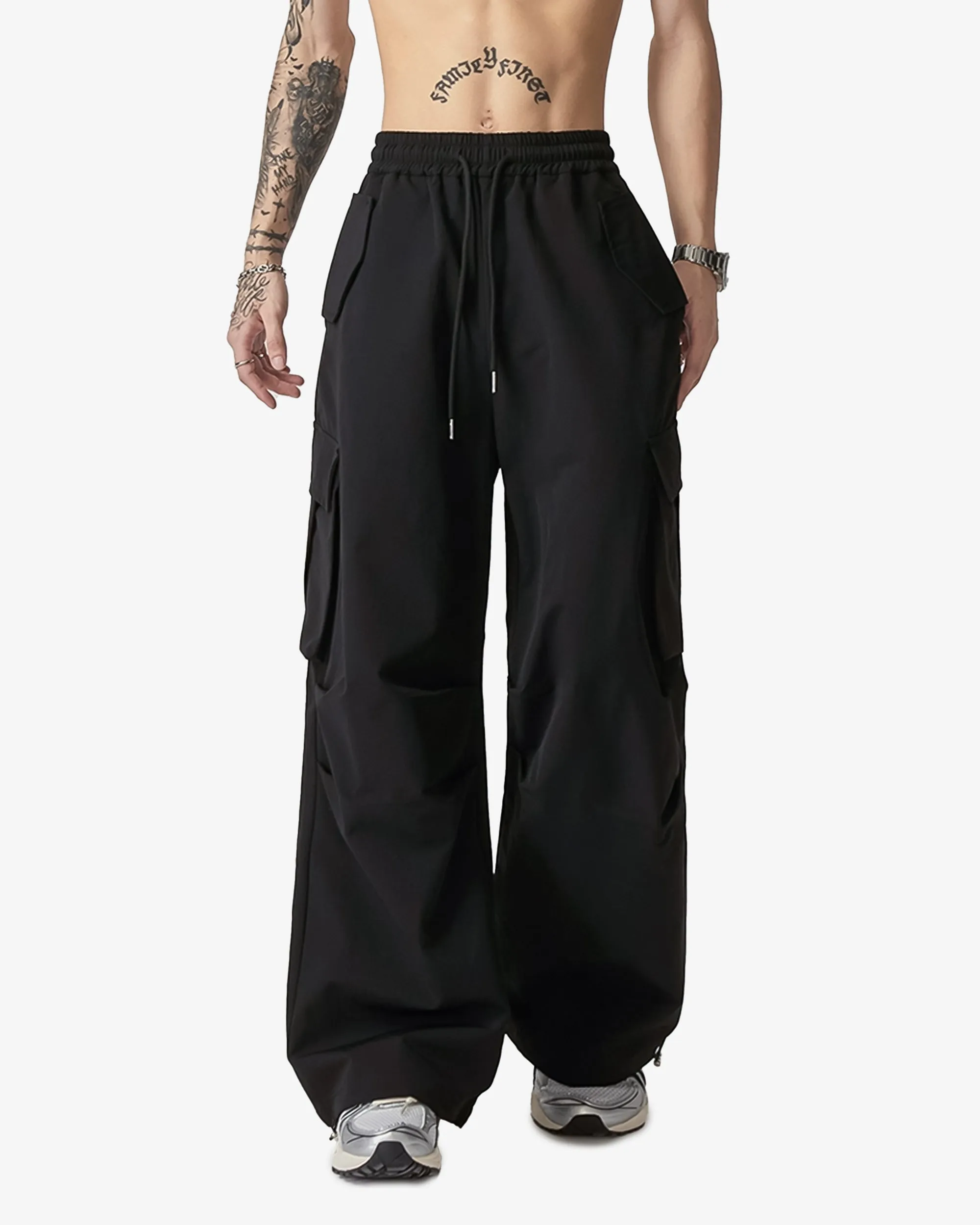 Wide Cargo Pants With Drawstrings