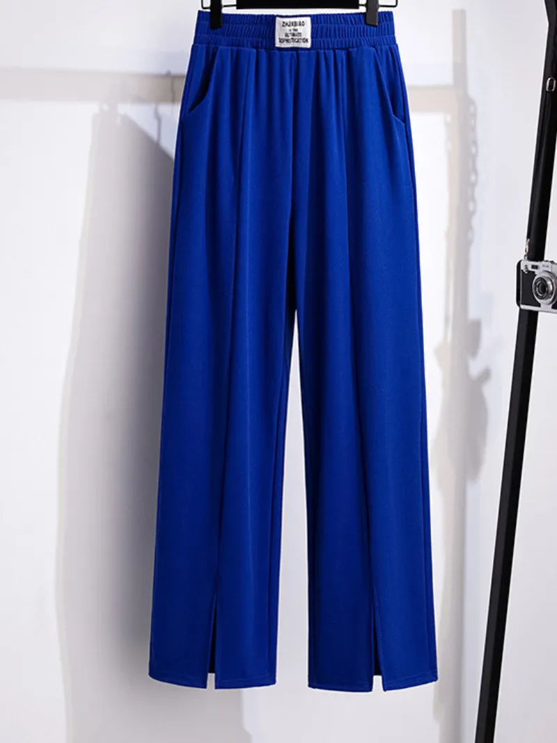 women's summer high waist straight pants loose ice silk trousers