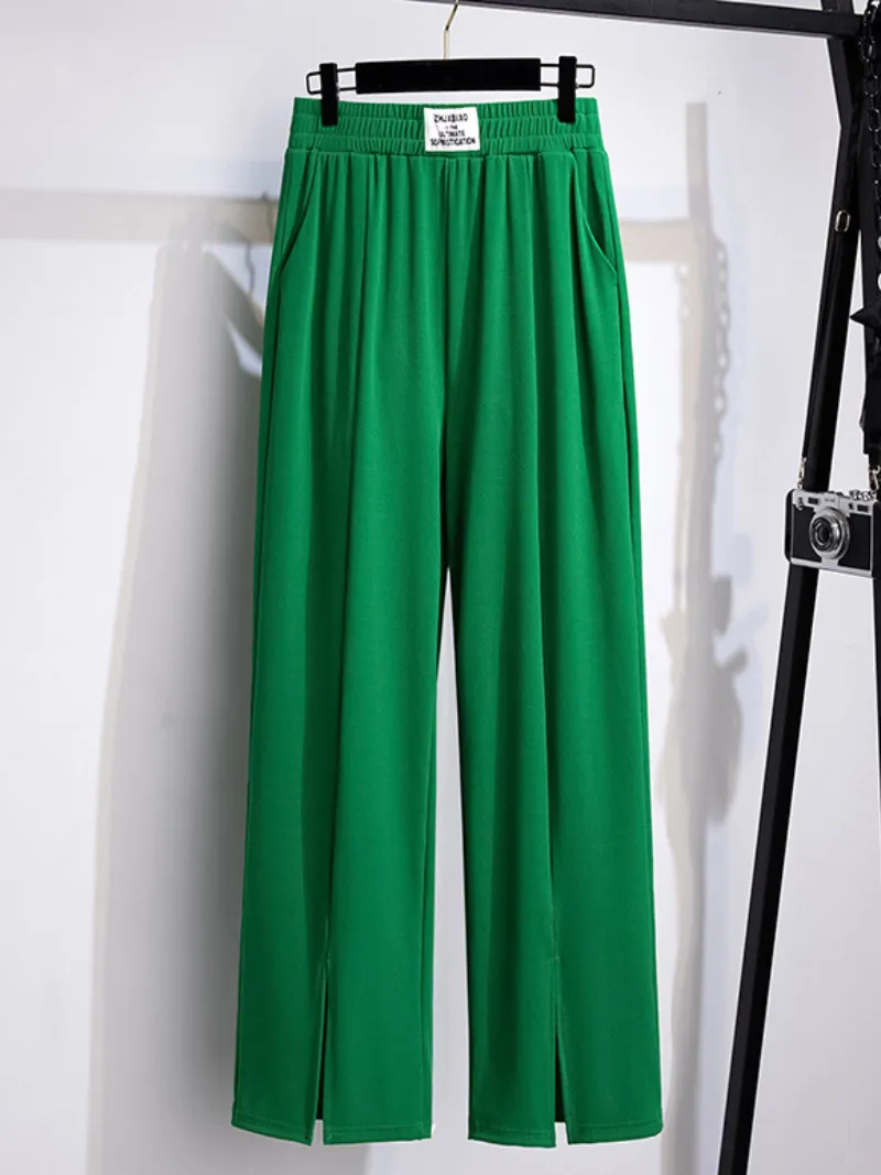 women's summer high waist straight pants loose ice silk trousers